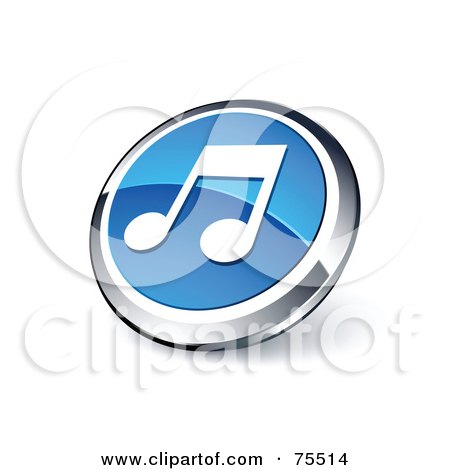 Royalty-Free (RF) Clipart Illustration Of A Round Blue And Chrome 3d Music Note Web Site Button by beboy