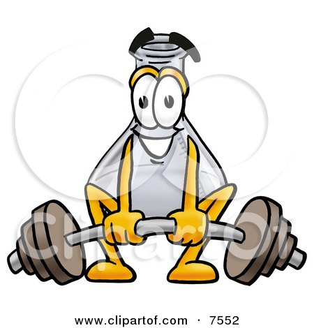 Clipart Picture of an Erlenmeyer Conical Laboratory Flask Beaker Mascot Cartoon Character Lifting a Heavy Barbell by Mascot Junction