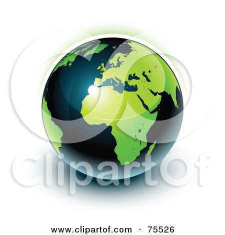 Royalty-Free (RF) Clipart Illustration of a Green And Navy Blue Shiny Planet Earth by beboy