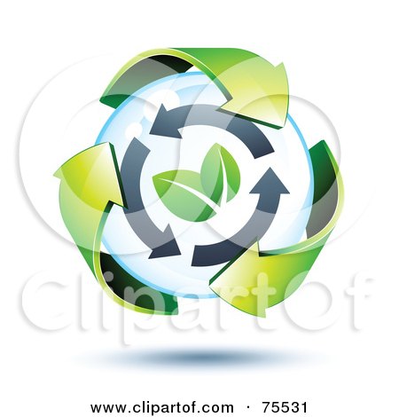 Royalty-Free (RF) Clipart Illustration of 3d Green Recycle Arrows Around Two Leaves In A Bubble by beboy