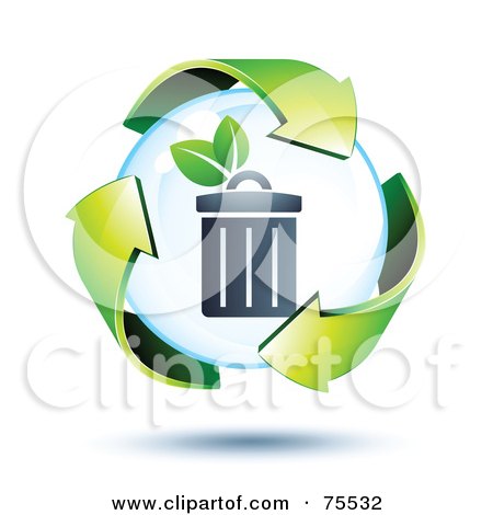 Royalty-Free (RF) Clipart Illustration of 3d Green Recycle Arrows Around A Trash Can Bubble by beboy
