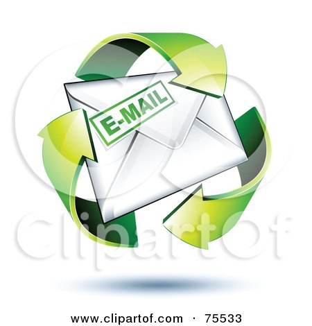 Royalty-Free (RF) Clipart Illustration of Three 3d Green Recycle Arrows Around An Email by beboy