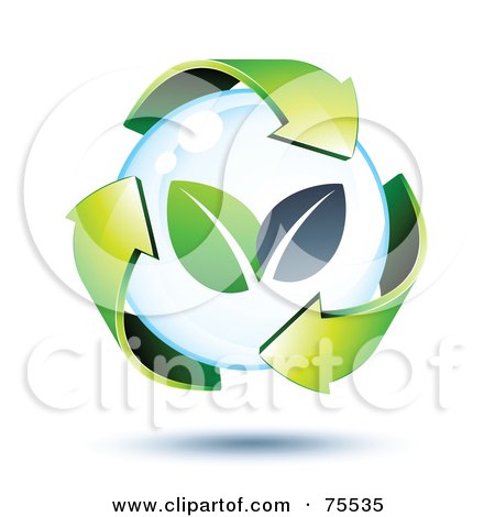 Royalty-Free (RF) Clipart Illustration of 3d Green Recycle Arrows Around A Leaf Bubble by beboy