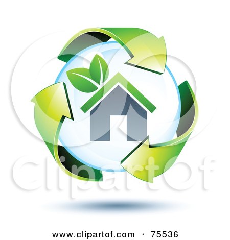 Royalty-Free (RF) Clipart Illustration of 3d Green Recycle Arrows Around A Home Bubble by beboy