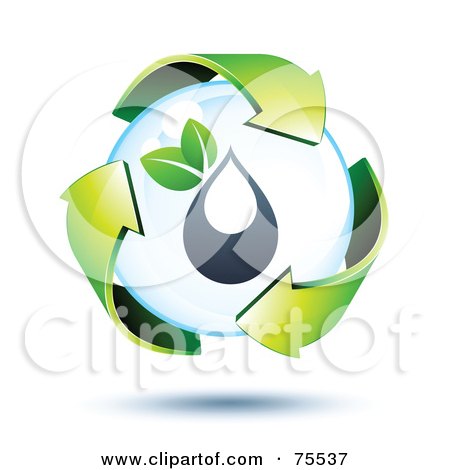 Royalty-Free (RF) Clipart Illustration of 3d Green Recycle Arrows Around A Droplet Bubble by beboy
