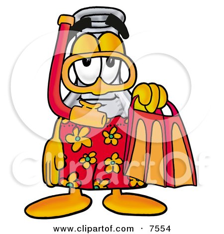 Clipart Picture of an Erlenmeyer Conical Laboratory Flask Beaker Mascot Cartoon Character in Orange and Red Snorkel Gear by Mascot Junction