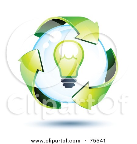 Royalty-Free (RF) Clipart Illustration of 3d Green Recycle Arrows Around A Light Bulb Bubble by beboy