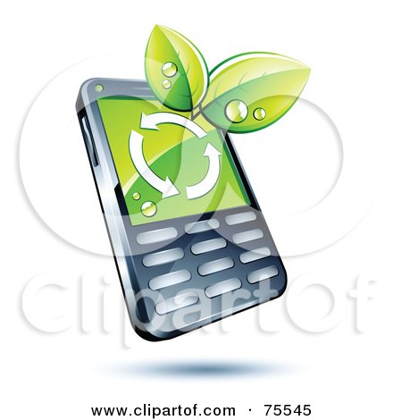 Royalty-Free (RF) Clipart Illustration of a Modern Cell Phone With Green Leaves And Arrows by beboy