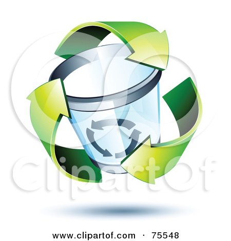 Royalty-Free (RF) Clipart Illustration of Three 3d Green Recycle Arrows Around A Trash Can by beboy