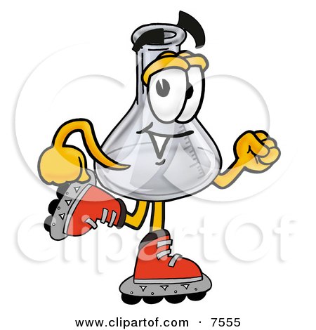 Clipart Picture of an Erlenmeyer Conical Laboratory Flask Beaker Mascot Cartoon Character Roller Blading on Inline Skates by Mascot Junction