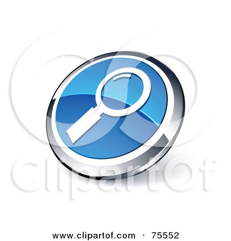 Royalty-Free (RF) Clipart Illustration Of A Round Blue And Chrome 3d Magnifying Glass Web Site Button by beboy