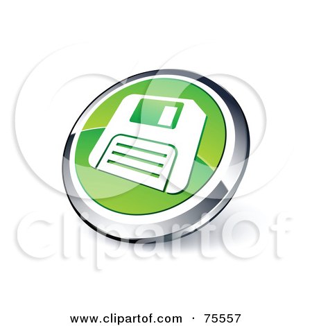 Royalty-Free (RF) Clipart Illustration Of A Round Green And Chrome 3d Floppy Disc Web Site Button by beboy