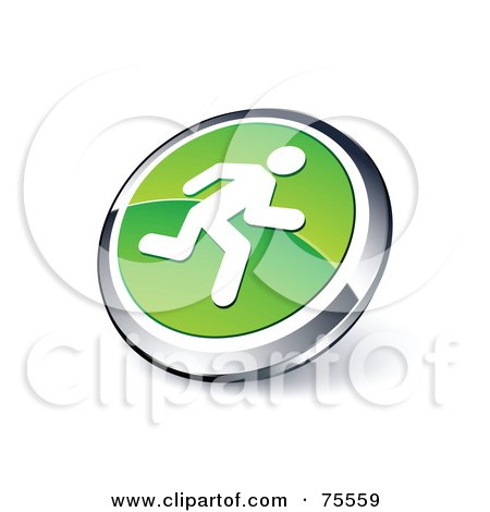 Royalty-Free (RF) Clipart Illustration Of A Round Green And Chrome 3d Runner Web Site Button by beboy