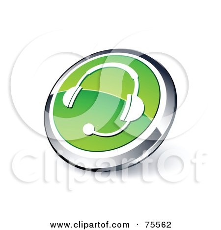 Royalty-Free (RF) Clipart Illustration Of A Round Green And Chrome 3d Headset Web Site Button by beboy