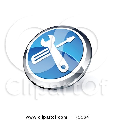 Royalty-Free (RF) Clip Art Illustration Of A Round Blue And Chrome 3d Tools Web Site Button by beboy