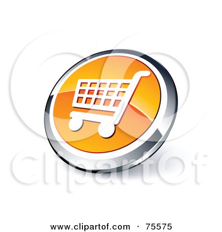Royalty-Free (RF) Clipart Illustration Of A Round Orange And Chrome 3d Shopping Cart Web Site Button by beboy