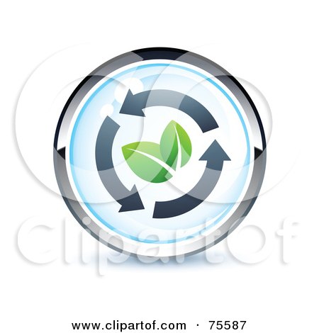 Royalty-Free (RF) Clipart Illustration of a Blue And Chrome Leaf And Arrow Web Site Button by beboy