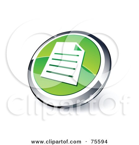 Royalty-Free (RF) Clipart Illustration Of A Round Green And Chrome 3d Document Web Site Button by beboy
