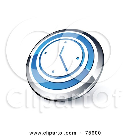 Royalty-Free (RF) Clipart Illustration Of A Round Blue And Chrome 3d Wall Clock Web Site Button by beboy