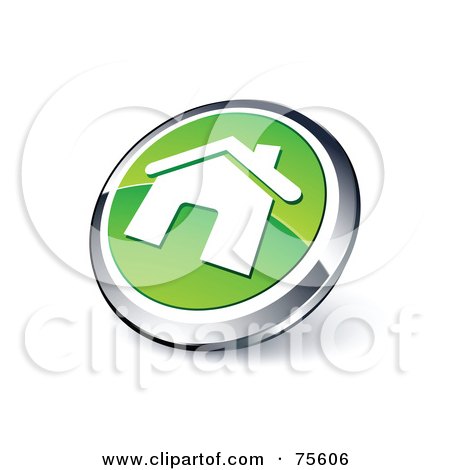 Royalty-Free (RF) Clipart Illustration Of A Round Green And Chrome 3d Home Page Web Site Button by beboy