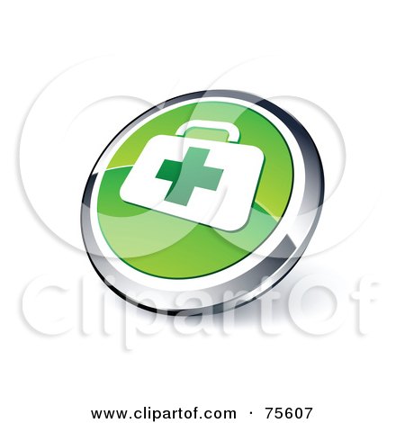 Royalty-Free (RF) Clipart Illustration Of A Round Green And Chrome 3d First Aid Web Site Button by beboy