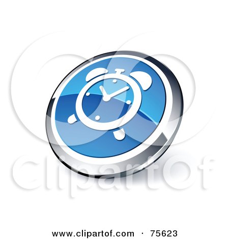 Royalty-Free (RF) Clipart Illustration Of A Round Blue And Chrome 3d Alarm Clock Web Site Button by beboy