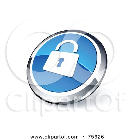 Royalty-Free (RF) Clipart Illustration Of A Round Blue And Chrome 3d Secured Padlock Web Site Button by beboy
