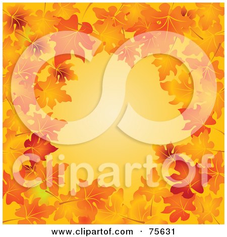 Royalty-Free (RF) Clipart Illustration of an Orange Background Bordered With Vibrant Autumn Leaves by Pushkin