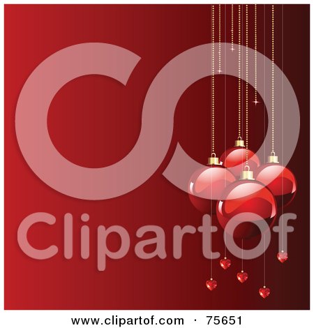 Royalty-Free (RF) Clipart Illustration of a Border Of Large And Small Christmas Bulbs On Golden Chains Over Red by Pushkin