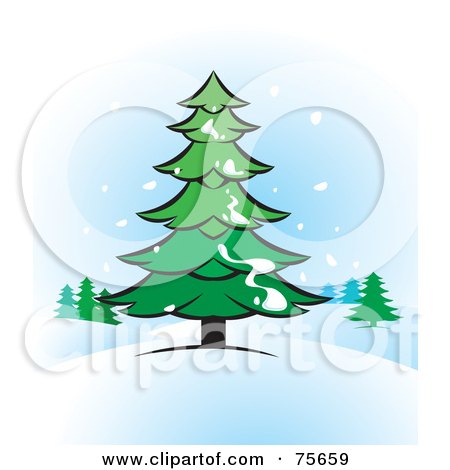 Royalty-Free (RF) Clipart Illustration of Snow Falling And Landing On An Evergreen Tree In The Winter by Lal Perera