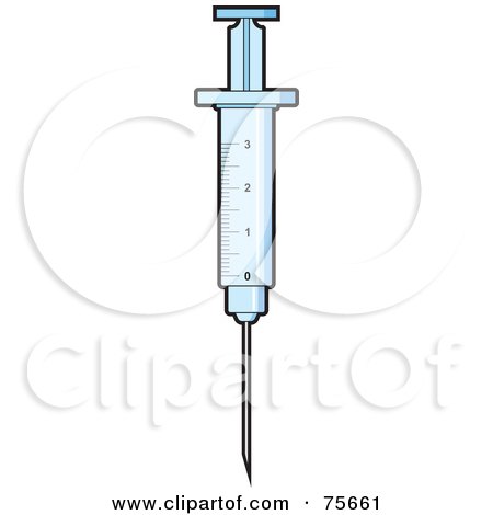 Royalty-Free (RF) Clipart Illustration of a Black Outlined Blue Syringe With Measurement Markers by Lal Perera