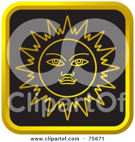 Royalty-Free (RF) Clip Art Illustration of a Gold And Black Sun Button by Lal Perera