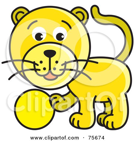 Royalty-Free (RF) Clipart Illustration of a Frisky Yellow Cat Playing With A Ball by Lal Perera