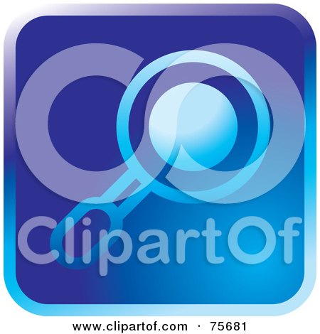 Royalty-Free (RF) Clip Art Illustration of a Blue Square Magnifying Glass Button by Lal Perera