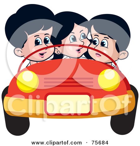 Royalty-Free (RF) Clipart Illustration of a Girl And Two Boys Riding In A Convertible Car by Lal Perera