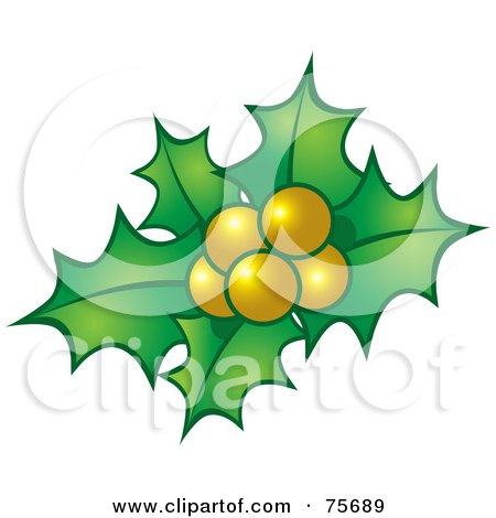 Royalty-Free (RF) Clipart Illustration of Green Christmas Holly With Yellow Berries by Lal Perera