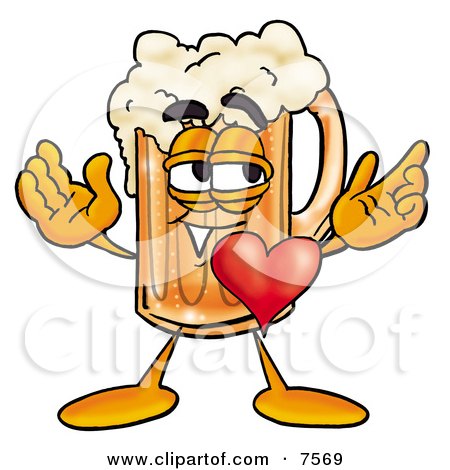 Clipart Picture of a Beer Mug Mascot Cartoon Character With His Heart Beating Out of His Chest by Mascot Junction