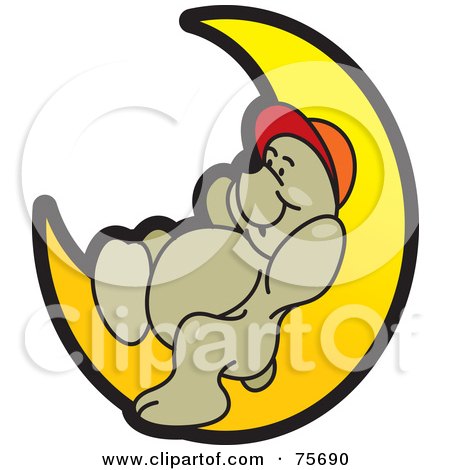 Royalty-Free (RF) Clipart Illustration of a Sleepy Bear Resting On A Crescent Moon by Lal Perera