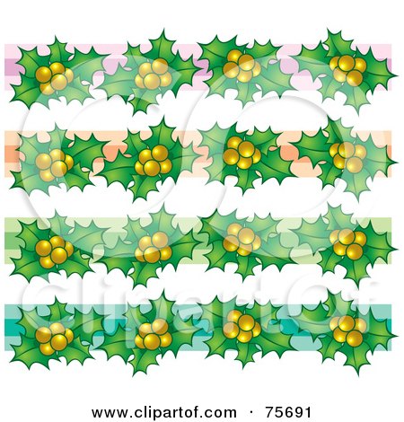 Royalty-Free (RF) Clipart Illustration of a Digital Collage Of Christmas Holly Borders With Colorful Lines by Lal Perera