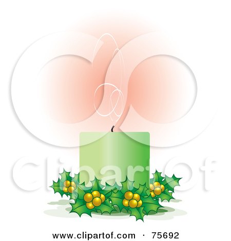 Royalty-Free (RF) Clipart Illustration of a Smokey Green Candle With Holly by Lal Perera