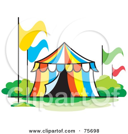 Royalty-Free (RF) Clipart Illustration of a Colorful Striped Circus Tent With Flags by Lal Perera