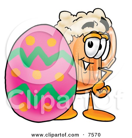 Clipart Picture of a Beer Mug Mascot Cartoon Character in an Easter Basket Full of Decorated Easter Eggs by Mascot Junction