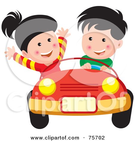 Royalty-Free (RF) Clipart Illustration of a Little Boy And Girl Riding In A Convertible Car by Lal Perera