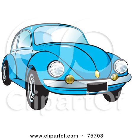 Royalty-Free (RF) Clipart Illustration of a Parked Blue Slug Bug Car With A Chrome Bumper by Lal Perera