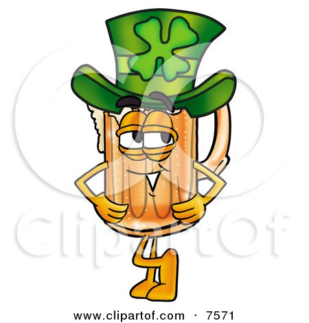Clipart Picture of a Beer Mug Mascot Cartoon Character Wearing a Saint Patricks Day Hat With a Clover on it by Mascot Junction