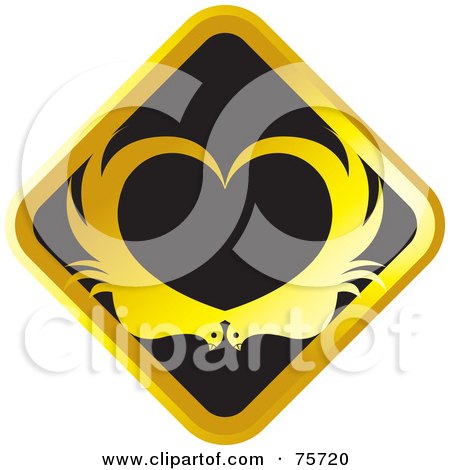 Royalty-Free (RF) Clipart Illustration of a Black Diamond With Two Gold Birds Forming A Heart by Lal Perera