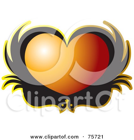 Royalty-Free (RF) Clipart Illustration of Two Black Birds Forming An Orange Heart by Lal Perera