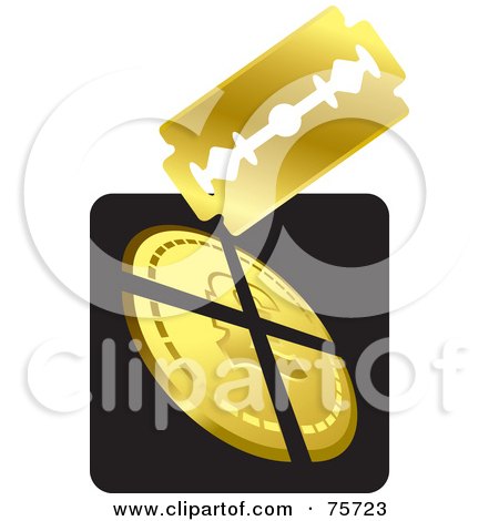 Royalty-Free (RF) Clipart Illustration of a Blade Cutting A Coin by Lal Perera