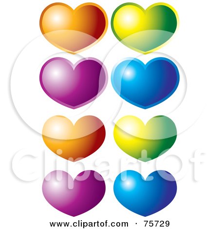 Royalty-Free (RF) Clipart Illustration of a Digital Collage Of Eight Shiny Rounded Hearts by Lal Perera