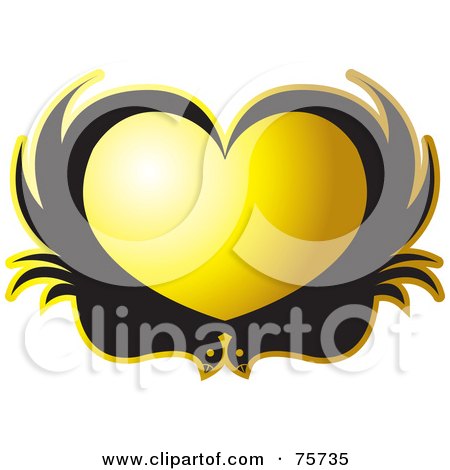 Royalty-Free (RF) Clipart Illustration of Two Black Birds Forming A Yellow Heart by Lal Perera